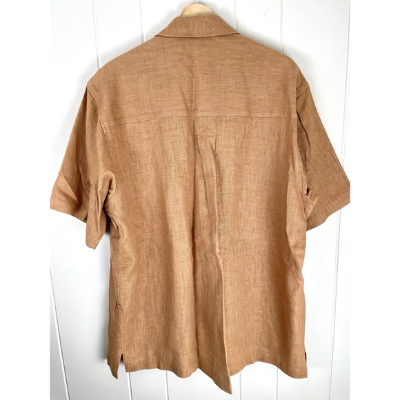 Gochu Linen Menta Button Down Short Sleeve Collard Shirt Brown Size Large - Picture 3 of 4